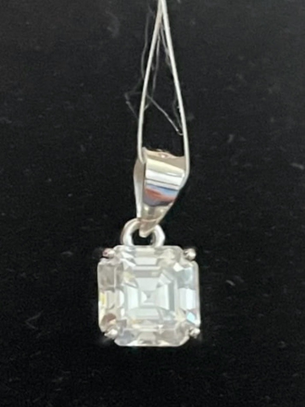 Silver 1.0ct Asscher 6mm Moissanite Square Drop Pendant
